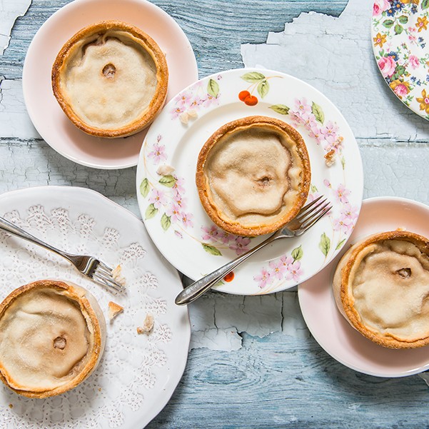 Murrays Pies on vintage china. Cult following mixed with hipster chic.