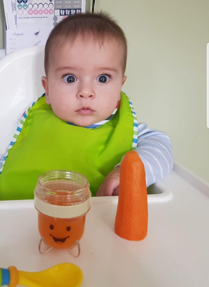 Janey Food - Joel looking at carrot