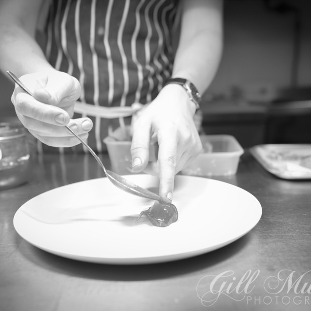Andrew lays the Hawthorn Jelly gently on the plate.