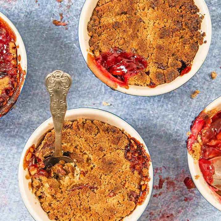 Delicious Plum Cinnamon and Red Wine Crumble to warm you through the winter months.