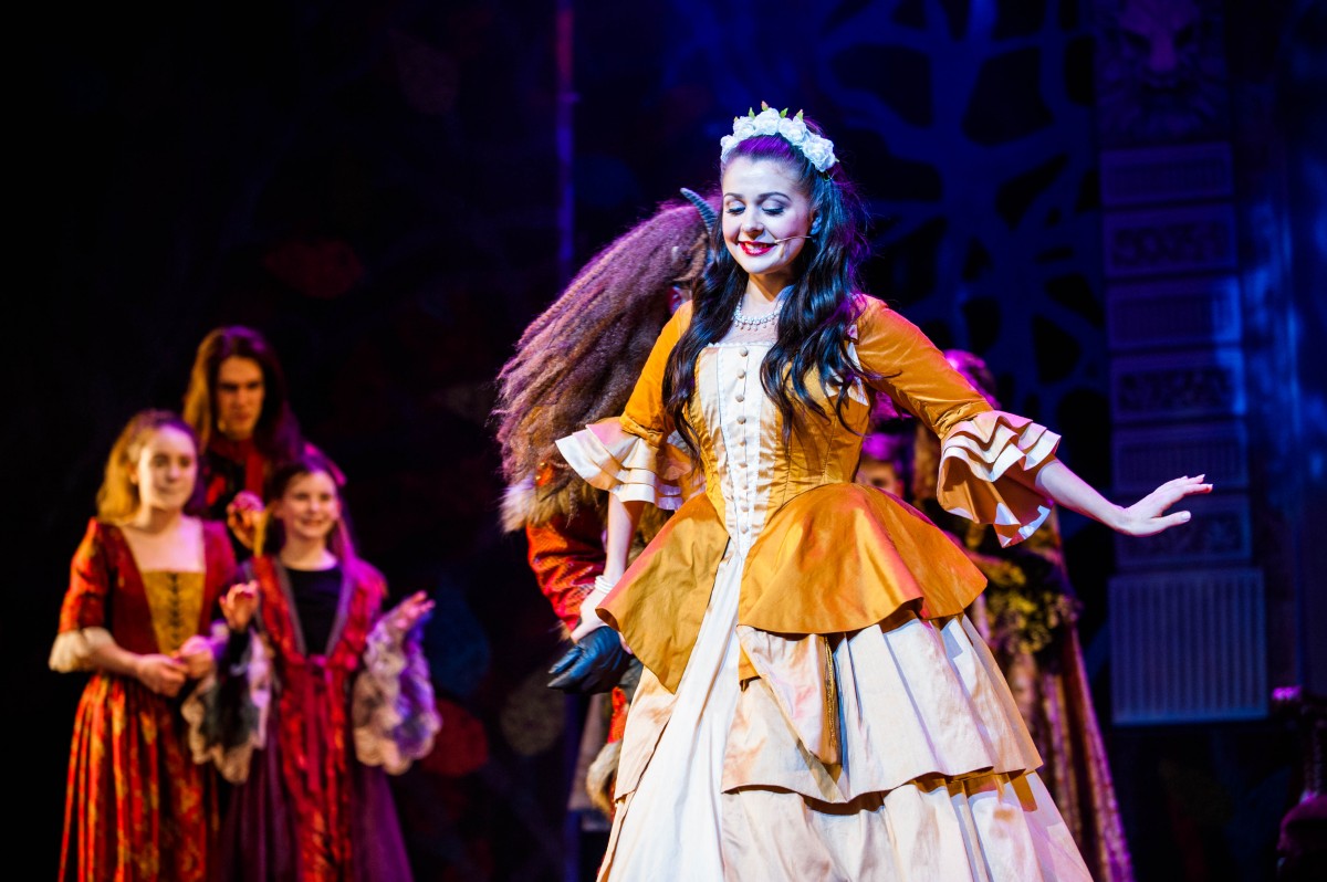 Belle transformed into a traditional panto Beauty.