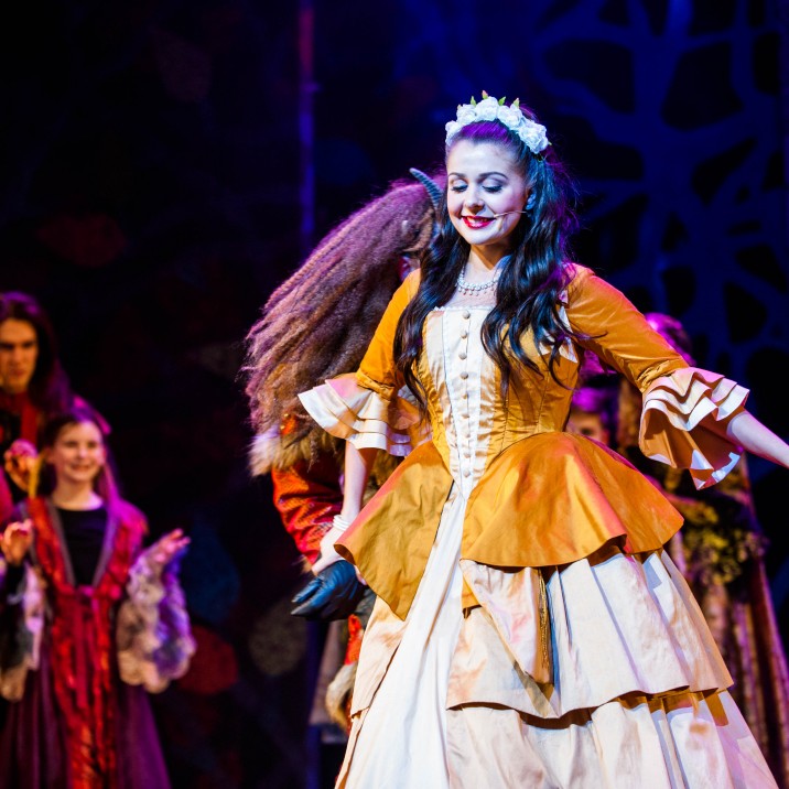 Belle transformed into a traditional panto Beauty.