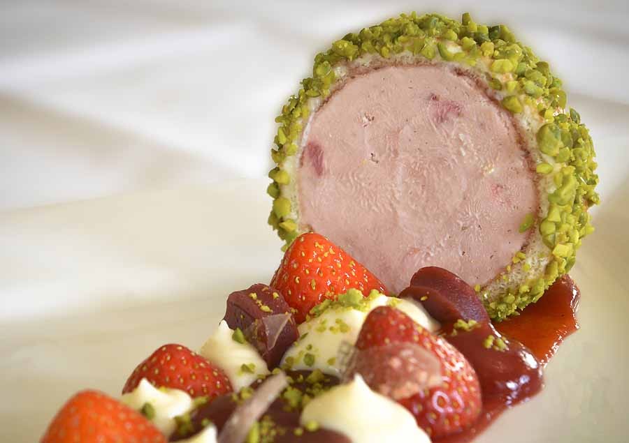 The Postbox Restaurant serves up seasonal treat like this summer dessert of Strawberry and Pistachio Arctic Roll. I wish it was June!