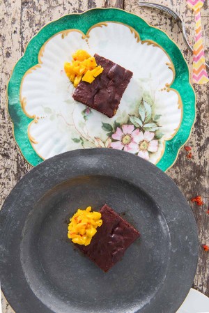 Beetroot Brownies with Mango Chilli
