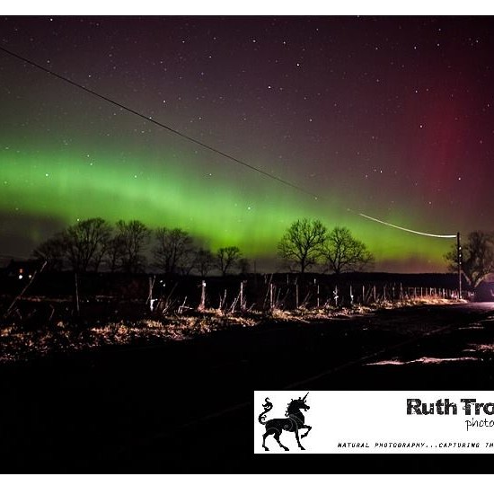 We see violet, green and gold ribbons in this beautiful scene over Bankfoot from Ruth Trotter.