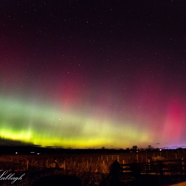 Nadine Sabbagh's sky was filled with pinks and yellows in the Mother's Day 2016 Aurora Borealis over Perthshire.