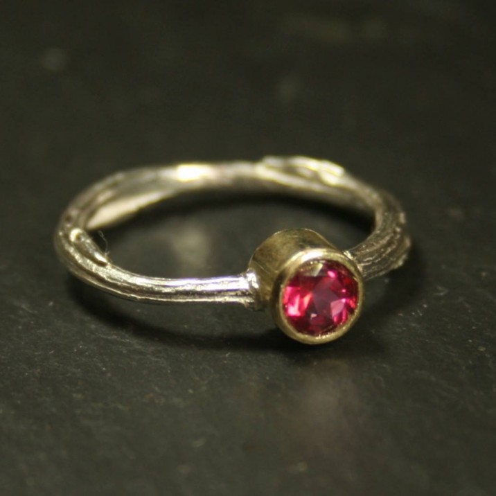 Kyley Campbells handmade silver ring with beautiful pink stone.