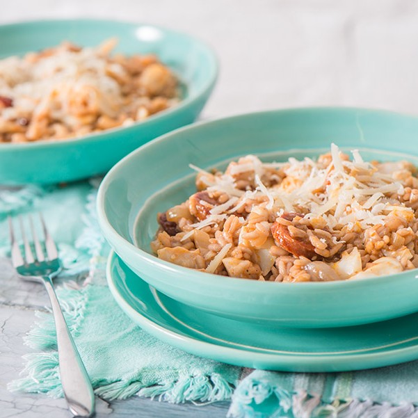 Delicious Cod and Chorizo Risotto looking ready to eat!