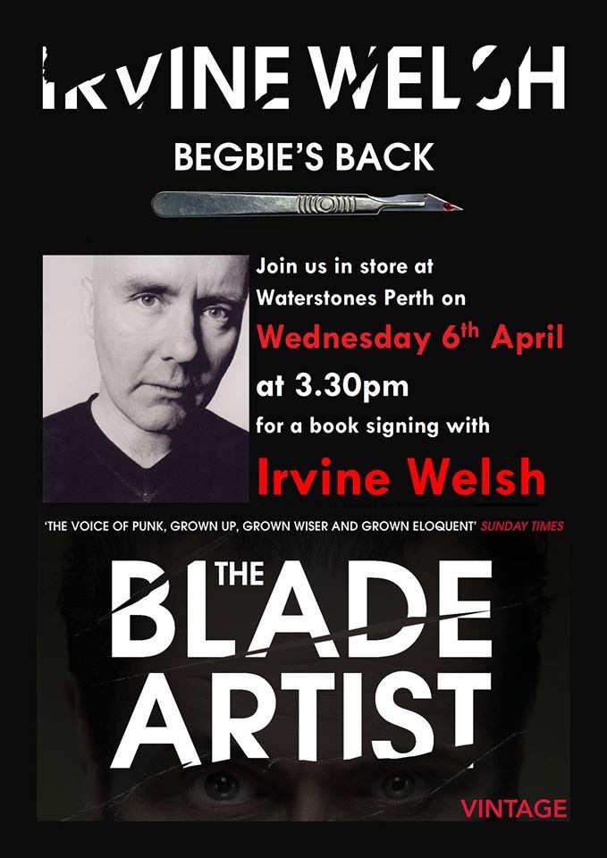 Irvine Welsh comes to Waterstones book store in Perth to sign his new novel 'The Blade Artist'...Begbie's back!