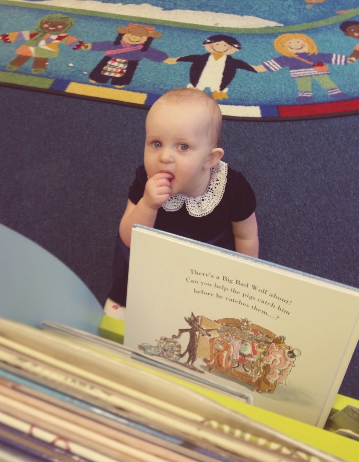 Library Freya behind bookshelf resize