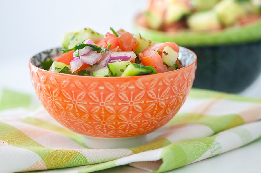Shepherds salad  Lovely colourful, healthy and tasty salad in bowl.