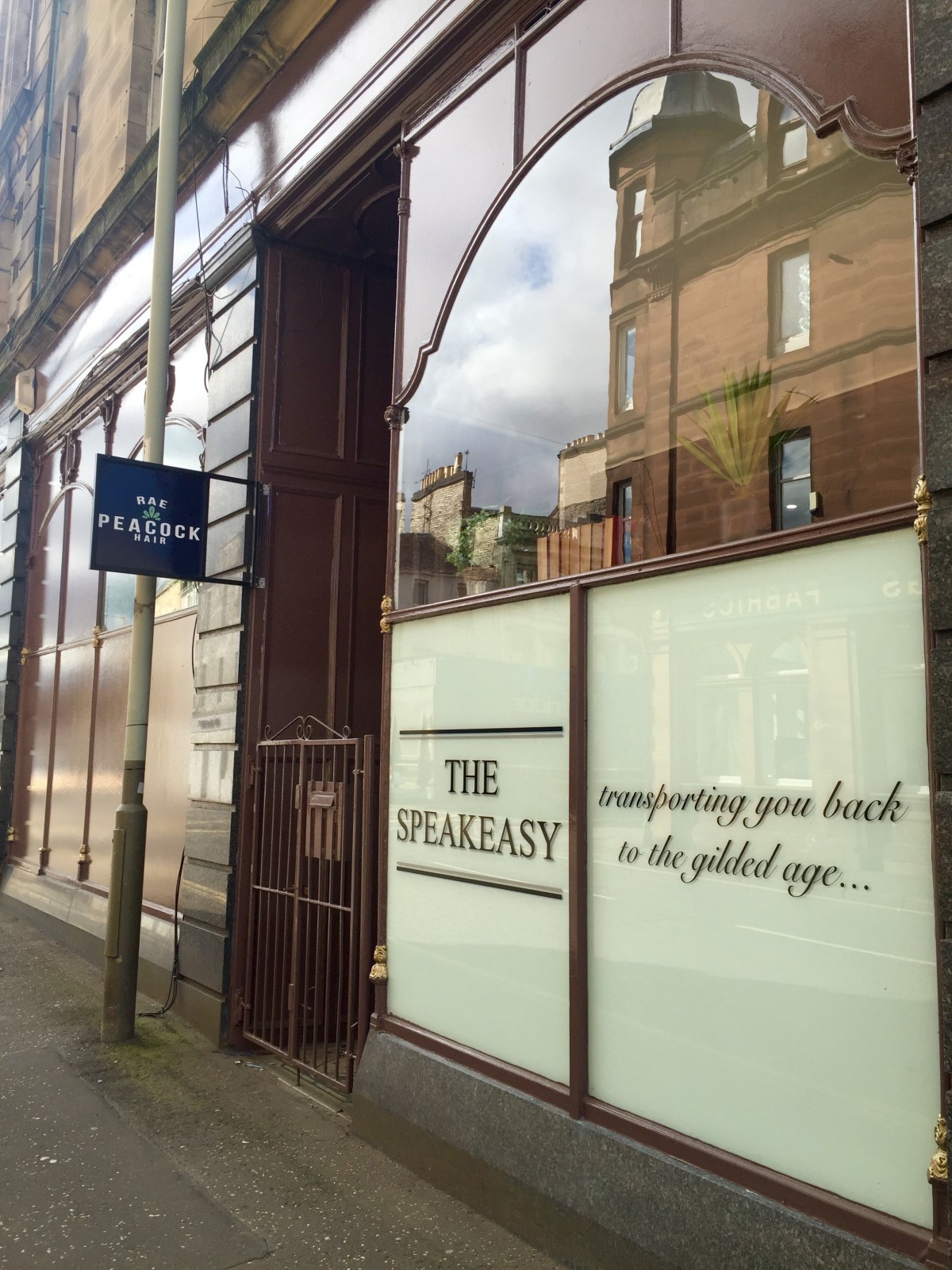 The old frontage of the Rae Peacock Hair Salon in New Row, Perth.