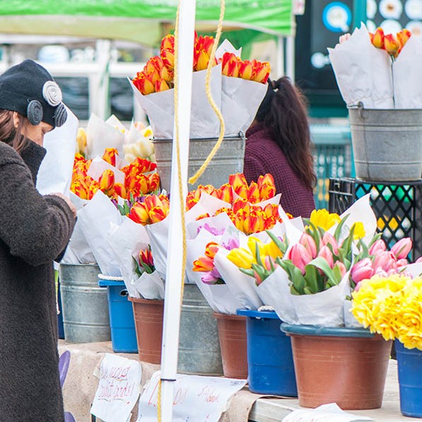 Bright and beautiful fresh flowers at the New York market.