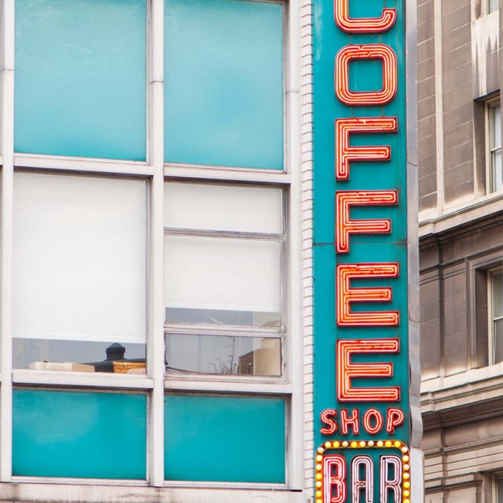 Coffee shop sign outside in New York