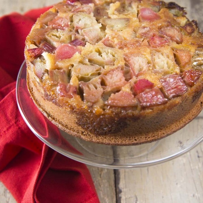 This Rhubarb Topsy Turvy Cake is fun, tangy and delicious with ice cream.