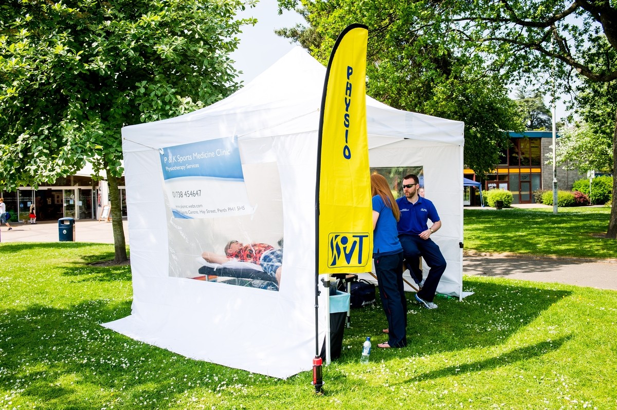 The physio tent on the North Inch was on hand for any aches and pains for the players and participants.