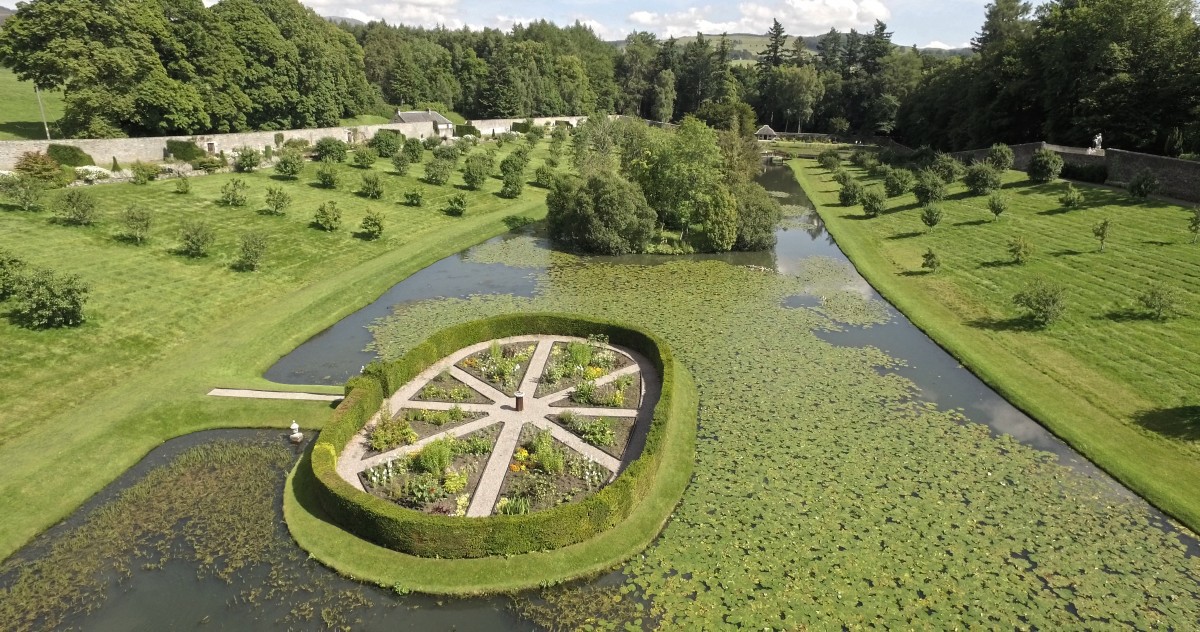 Blair Castle is at the hub of a breathtaking historic landscape most of which was laid out in the 18th century and features a magnificent walled garden, a peaceful wooded grove, a ruined kirk, a red deer park and a whimsical Gothic folly. Peacocks roam the grounds, Highland cattle graze in fields nearby and the native red squirrel can often be spotted amongst the branches.