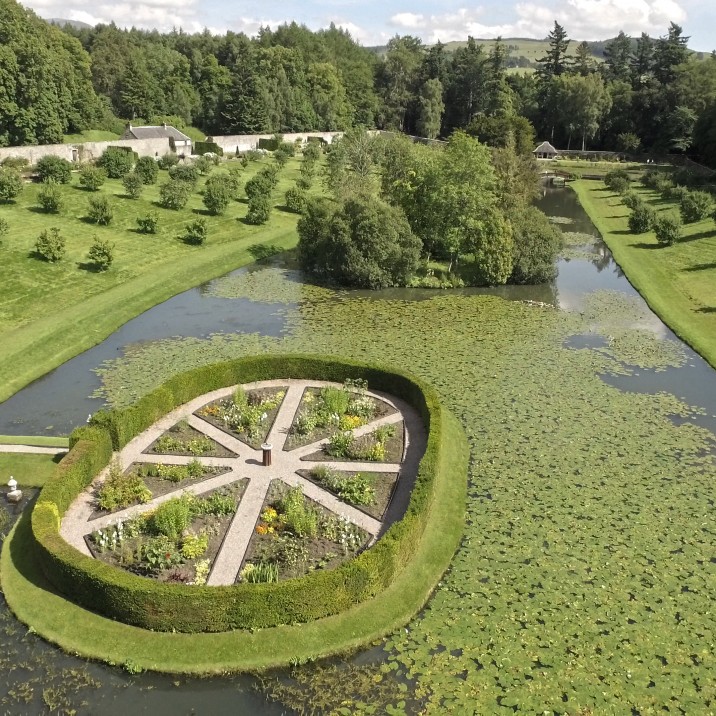 Blair Castle is at the hub of a breathtaking historic landscape most of which was laid out in the 18th century and features a magnificent walled garden, a peaceful wooded grove, a ruined kirk, a red deer park and a whimsical Gothic folly. Peacocks roam the grounds, Highland cattle graze in fields nearby and the native red squirrel can often be spotted amongst the branches.