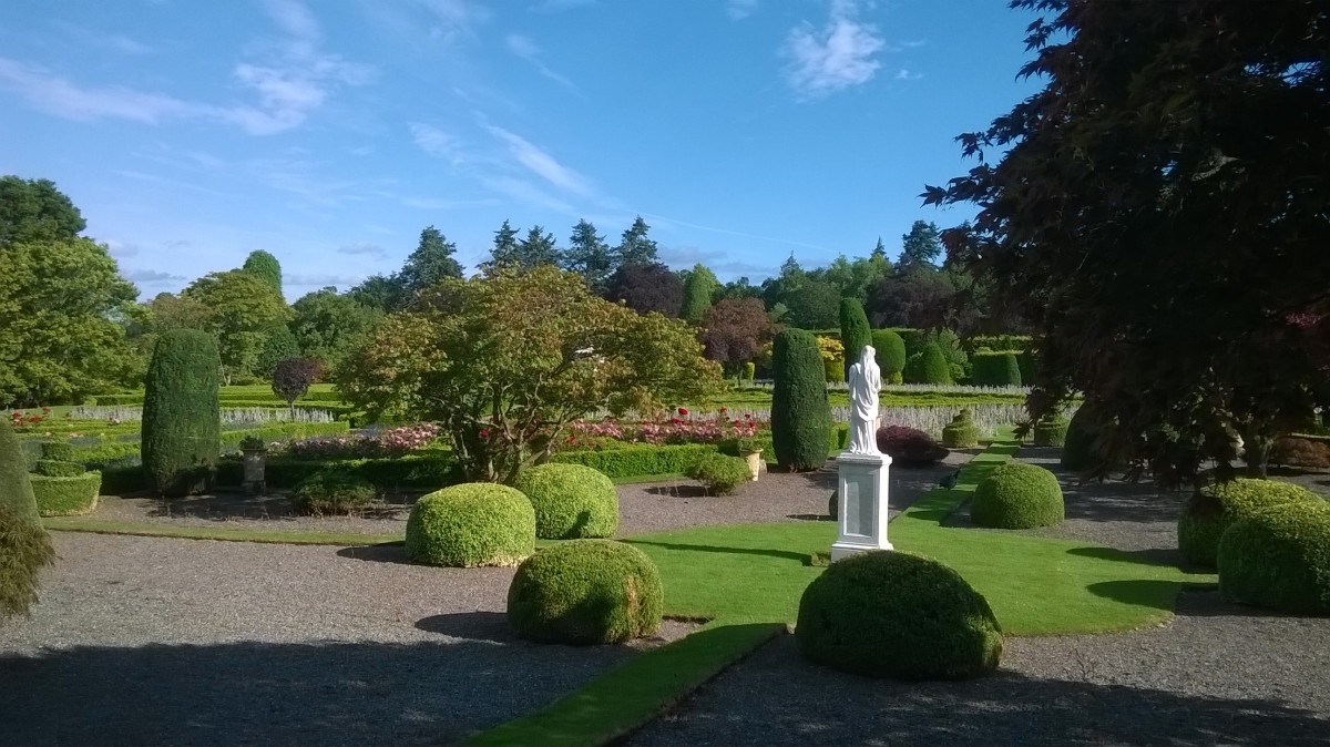 Drummond Castle Gardens in Perthshire has all the characteristics of a courtly, 17th century Scottish Renaissance garden. It is a composite garden, restructured in early Victorian times and renewed again in the 20th century when the garden framework and the exceptional interest of the original 19th century design were carefully preserved.