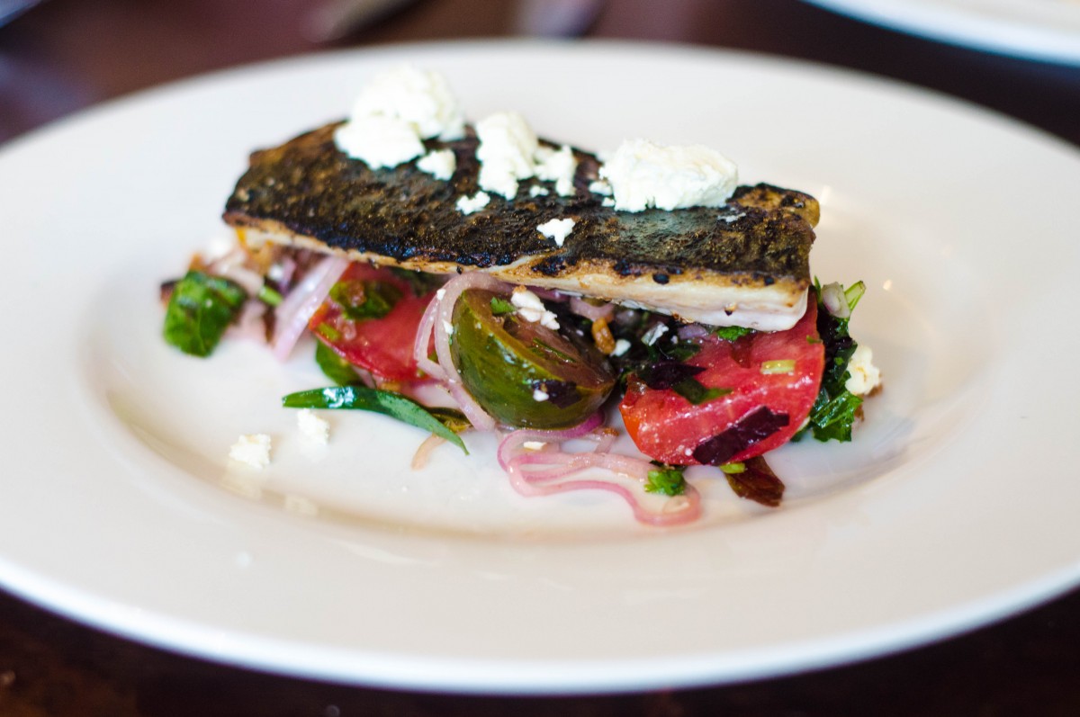 Flame roasted mackerel tomato salad and fet like cheese starter on the new 63 Tay Street menu, Perth.