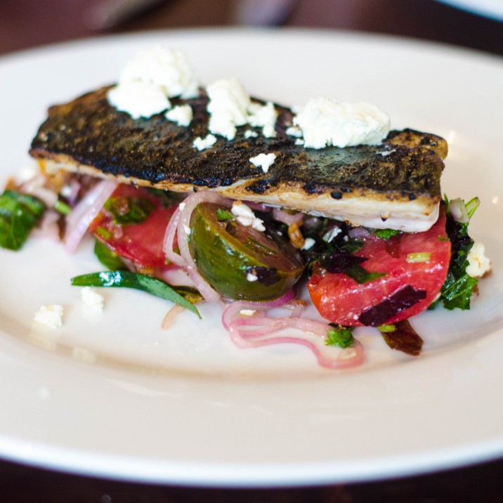 Flame roasted mackerel tomato salad and fet like cheese starter on the new 63 Tay Street menu, Perth.