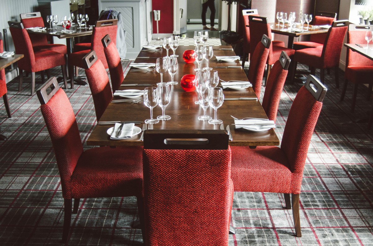 The newly designed restaurant boasts a spacious dining room in beautiful surroundings.