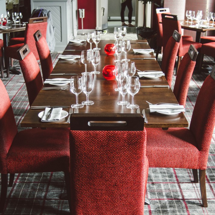The newly designed restaurant boasts a spacious dining room in beautiful surroundings.
