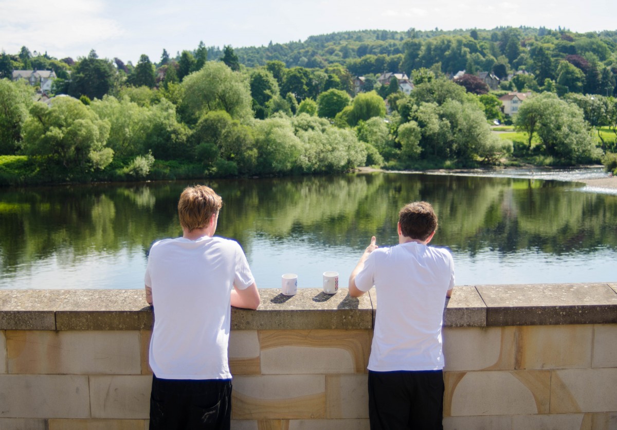 The chefs taking a well deserved break looking over the Tay.  These fantastic views can be seen right from the window at your table.