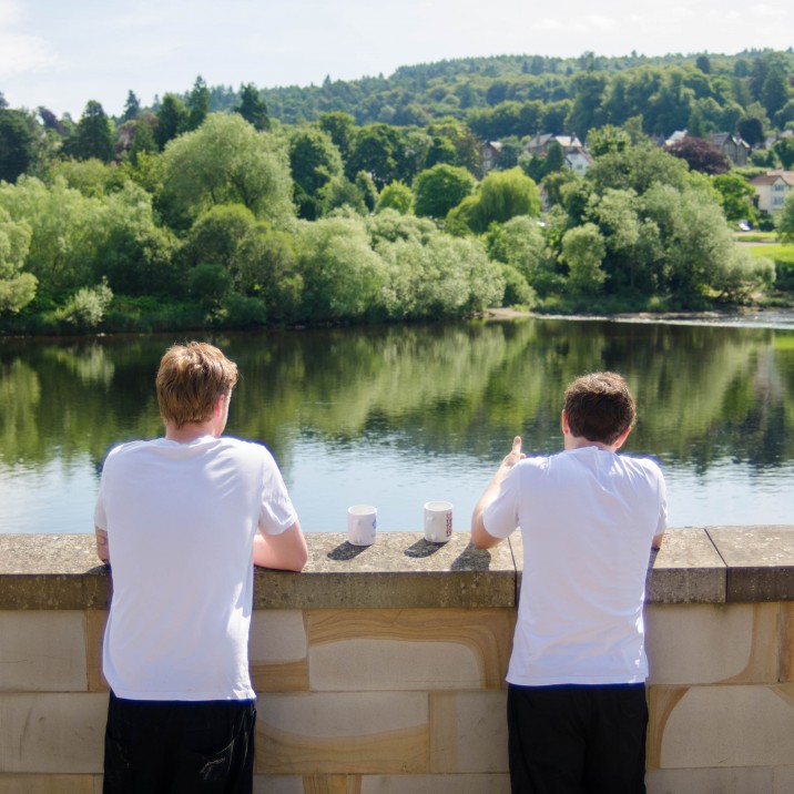 The chefs taking a well deserved break looking over the Tay.  These fantastic views can be seen right from the window at your table.