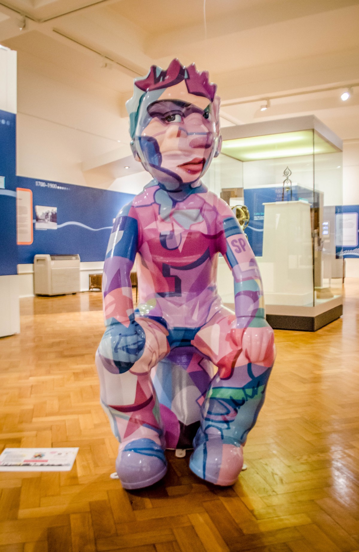This Oor Wulllie that is exhibited in Perth Musuem and Art Gallery features bits of Wullie himself, allusions to other cartoon of a similar era (look for popeye!) and a perspective illusion which shows the authoritative face of his mother when viewed from the right angle!