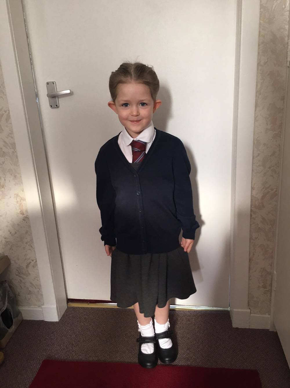 Louise sent us this super cute picture of Abigail all smart and ready to start her first day at school!