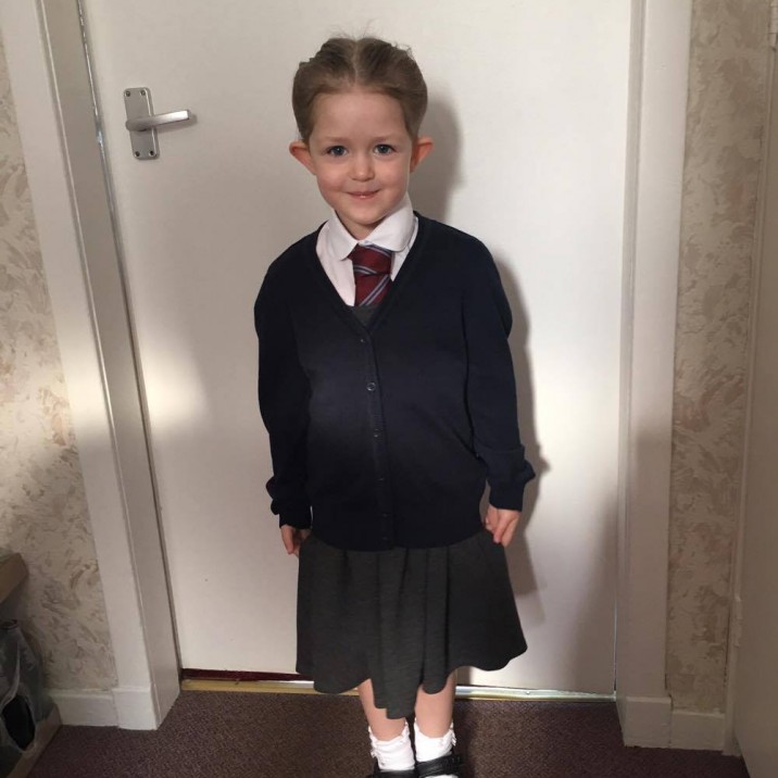 Louise sent us this super cute picture of Abigail all smart and ready to start her first day at school!