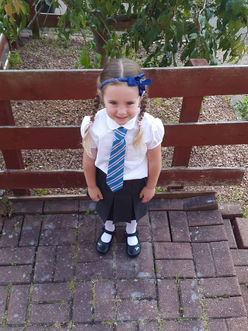 Denise sent this picture of Emily all ready for her first day at Our Lady's Primary School. Doesn't she look smart!