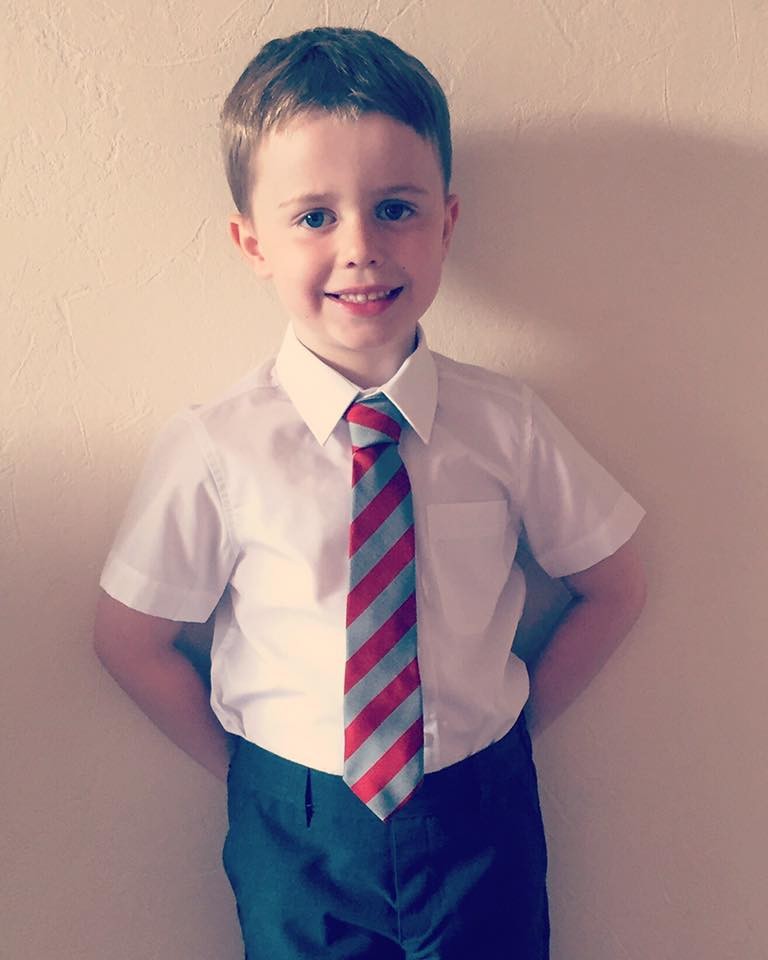 Kelly sent this picture of her little boy looking super cute and smart with his shirt and tie on all ready for his first day at school.