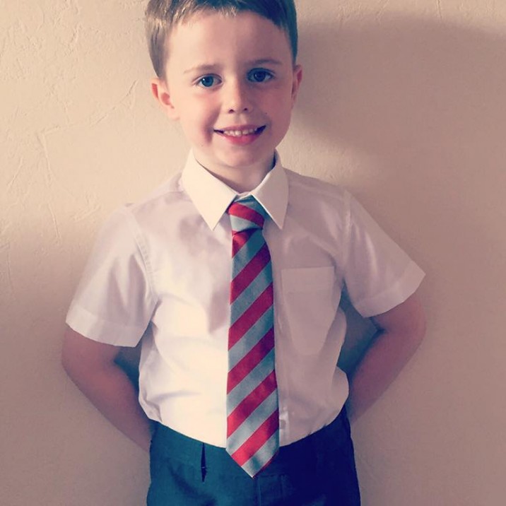 Kelly sent this picture of her little boy looking super cute and smart with his shirt and tie on all ready for his first day at school.