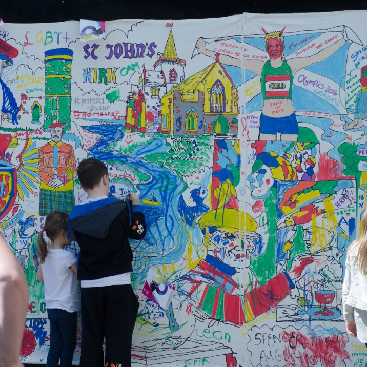 Everyone was wanting to leave their mark on the mural around the City Hall as part of the Perth 2021 City of Culture bid.