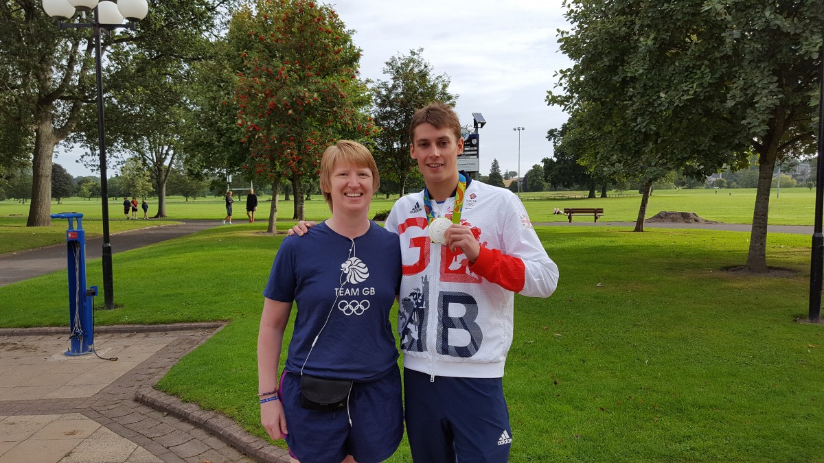 Stephen Milne with his silver medal doing the Perth Park Run with Tracy Greer from Live Active Lesiure.