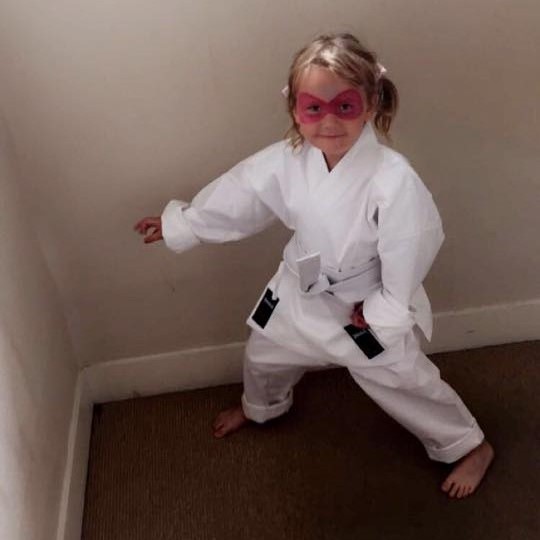 Donna sent in this picture of Roxy ready for her karate class and getting in the sporting spirit!,