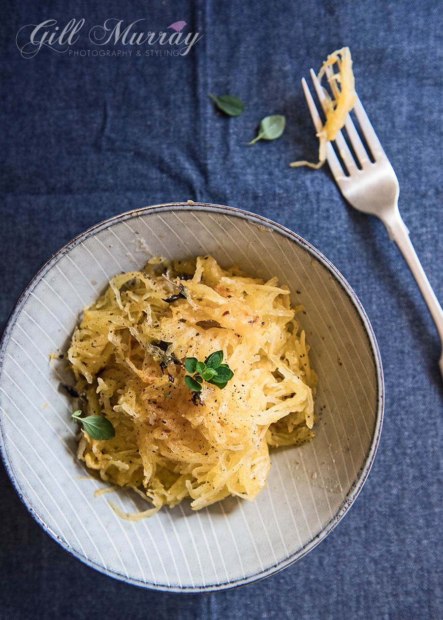 A tasty roasted spaghetti squash with thyme and chilli is the perfect autumn supper dish.