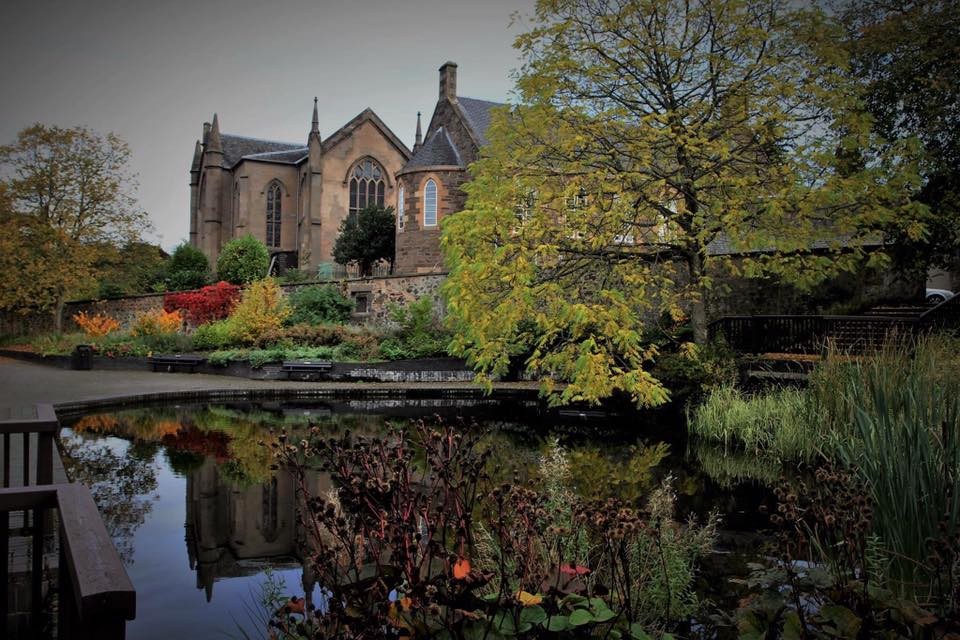 Kinnoull Church overlooking the River Tay surrounded by an Autumnal glow of the surrounding trees.