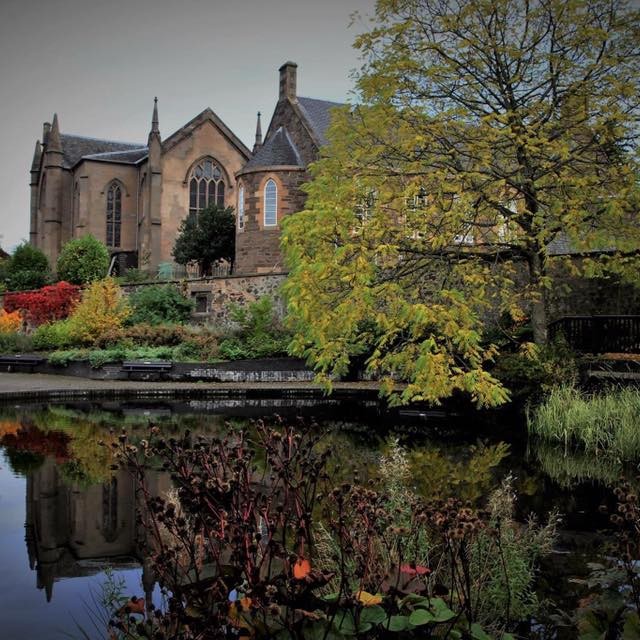Kinnoull Church overlooking the River Tay surrounded by an Autumnal glow of the surrounding trees.