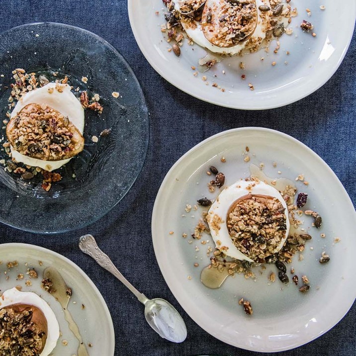 Tasty pear crumble plated up and ready to be eaten!