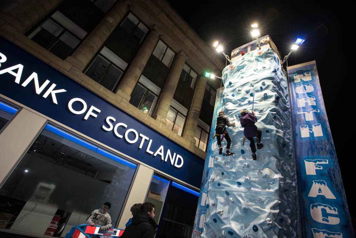 A temporary climbing wall was erected in Perth's city centre during Halloween celebrations in 2016