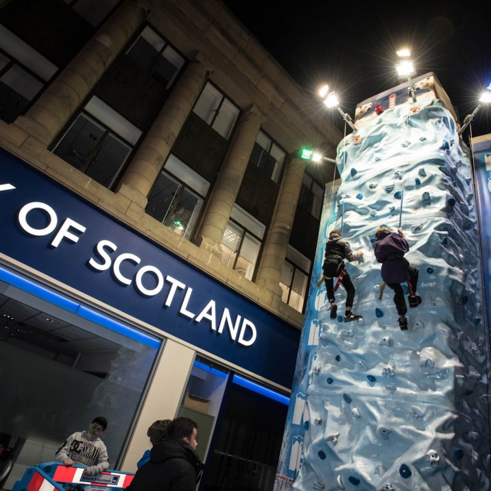 A temporary climbing wall was erected in Perth's city centre during Halloween celebrations in 2016