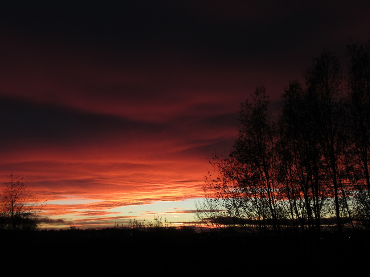 This picture by Gordon Muir shows the red firey sky perfectly.