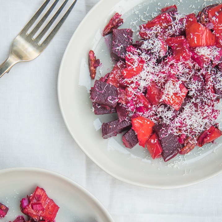 Gill has rustled up this delicious beetroot salad with Ramiro Peppers, pecans and grated parmesan.