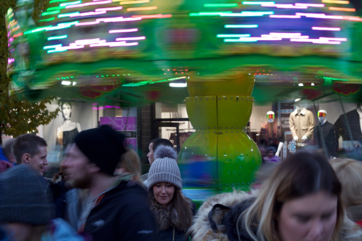 Jack captured the kids ride spinning around at the Christmas Light Switch On.
