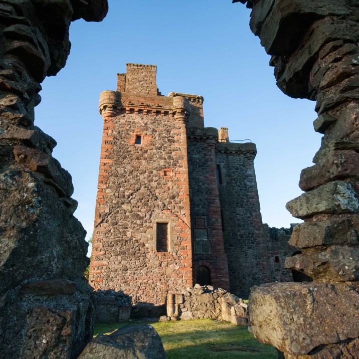 Balvaird Castle looking very grand framed by this stony archway.