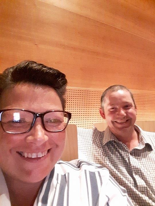 My husband Stuart and I on a rare night out together.  He has stuck with me through all of my illness and still puts up with me! Sent In by Pam