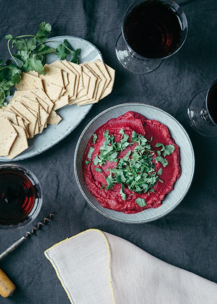 Beetroot Hummus Homemade recipe healthy dip.